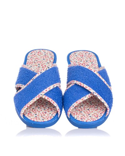 Zapatillas de casa para mujer con cuña tejido color azul
