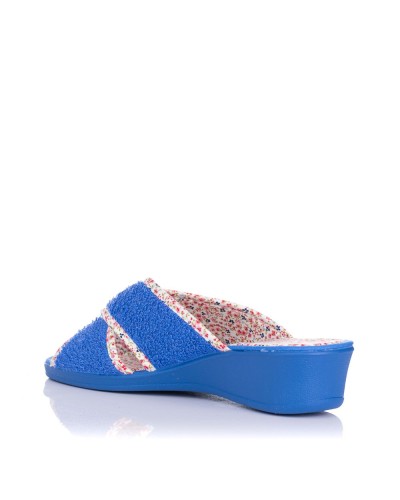 Zapatillas de casa para mujer con cuña tejido color azul