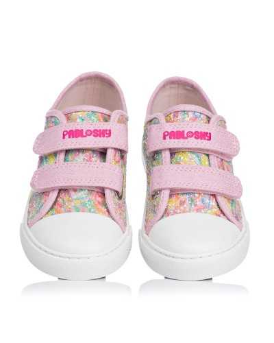 Zapatillas de lona con velcro para niñas Pablosky en color rosa
