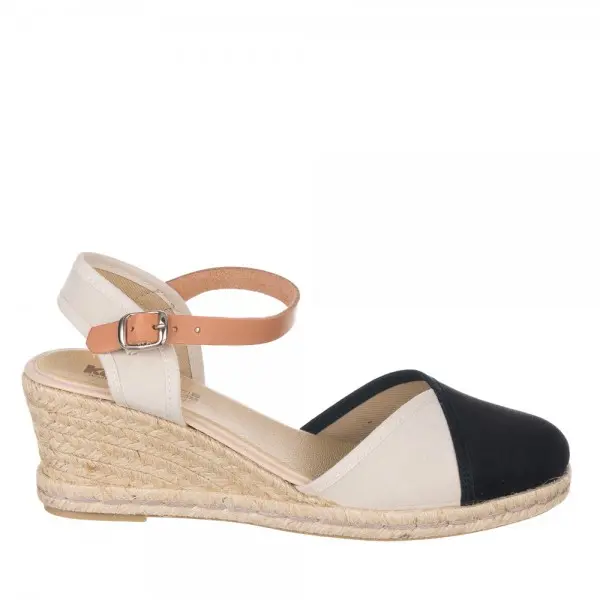 Sandalias Esparto Mujer Sandalias Valencianas PASARELA Con Cuña De Esparto - Plataforma 2 Cm - Color Negro Lona Para Mujer Cuñas Esparto Mujer