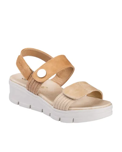 Sandalia Confort Mujer Amarpies 30157 | Bicolor Amarillo Beige | Cierre Adherente Cómoda